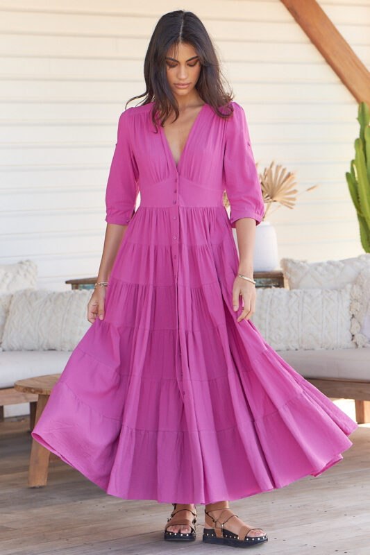 Berrylush Women Pink Floral Printed Maxi Dress – Gozars
